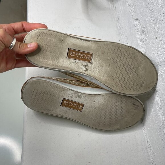 SPERRY TOP SIDER Fisherman 7.5 Round Toe Lace-up Sparkle Gold Sequin Boat Shoes - Picture 6 of 7